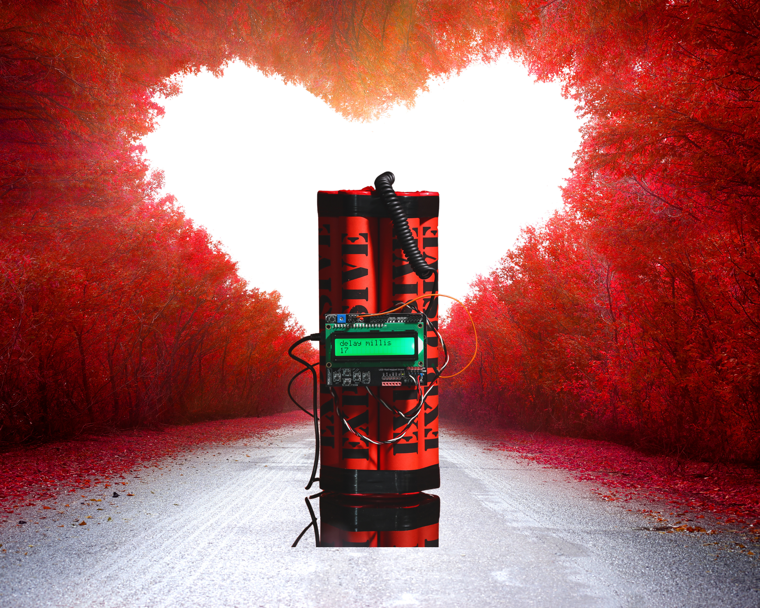 A stick of dynamite with a heart in the background, symbolizing love bombing by narcissists.